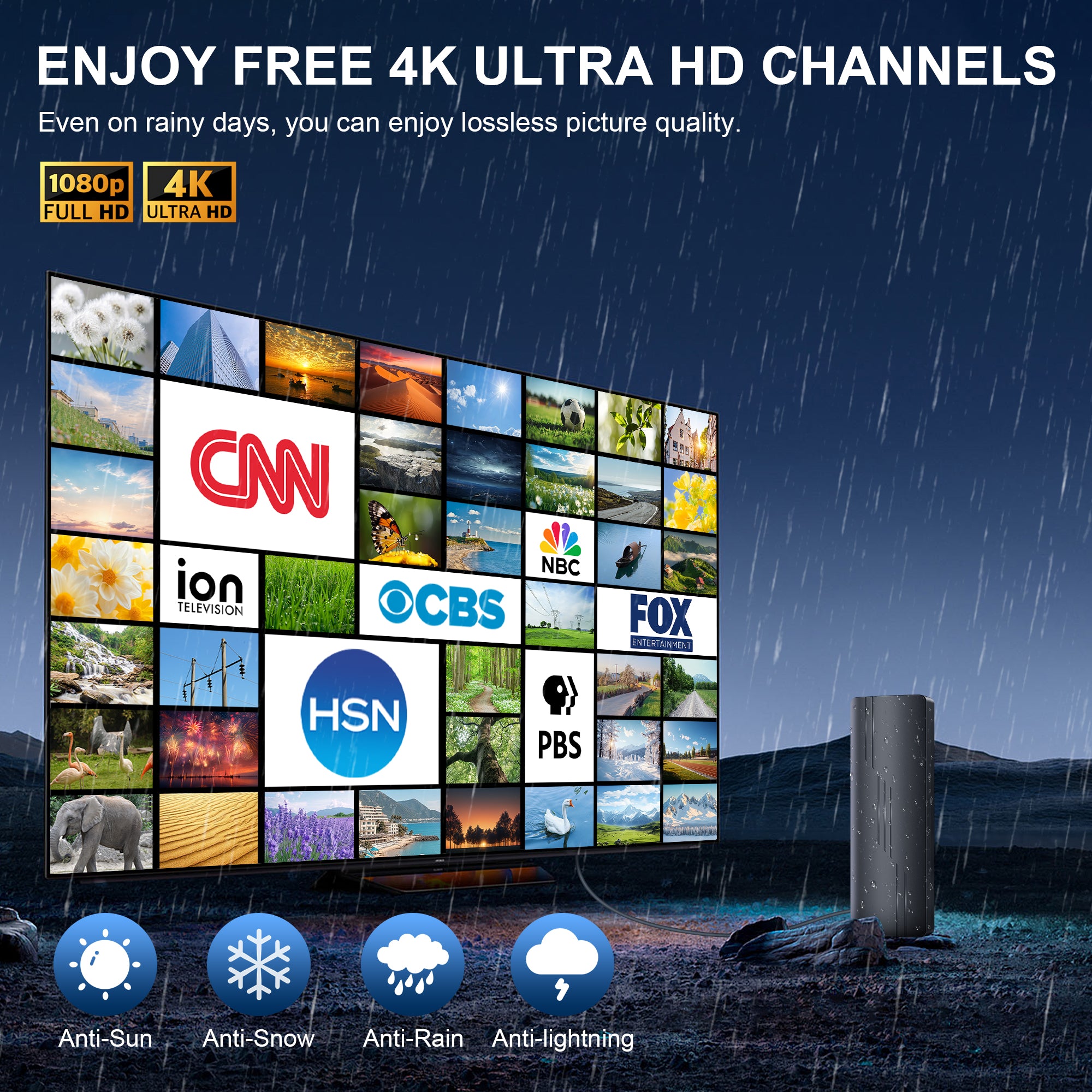 2025 Upgraded TV Antenna for Smart TV, 1800+ Miles Range Strongest for Local Channels with Amplifier Signal Booster, Waterproof Design, 33FT Coax Cable-Support 4K 1080p TV Antenna Indoor Ourdoor Black